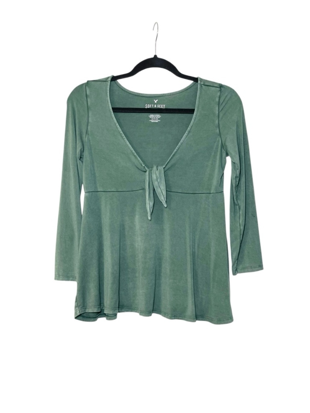 American Eagle Olive Green Soft & Sexy Tie-Front Long Sleeve Top Size Small - Picture 2 of 11